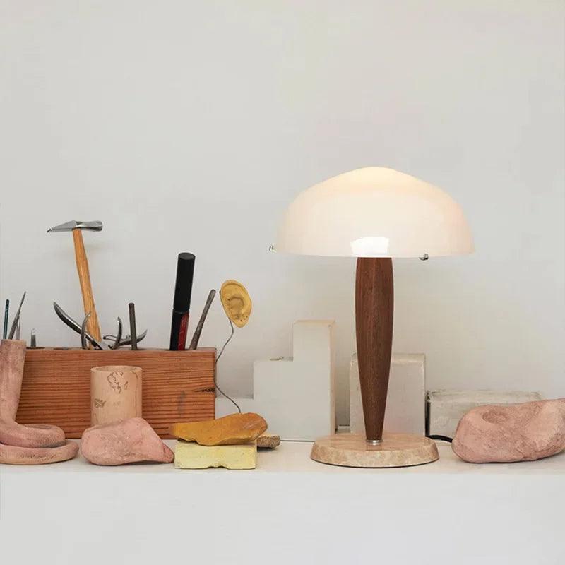 Modern Walnut Wood Marble Base Table Lamp │ Nordic LED Living Bedroom Decor Lighting Desk Light - Besontique Home