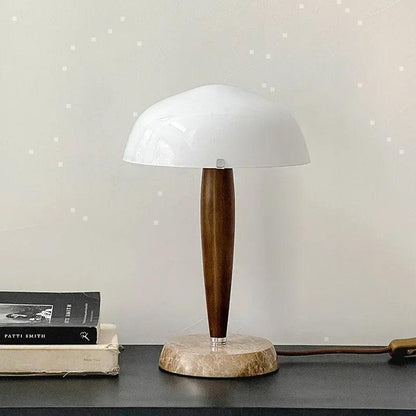 Modern Walnut Wood Marble Base Table Lamp │ Nordic LED Living Bedroom Decor Lighting Desk Light - Besontique Home