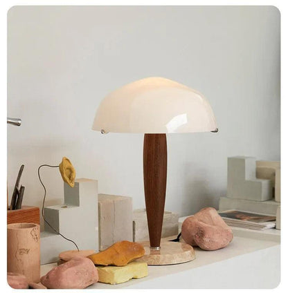 Modern Walnut Wood Marble Base Table Lamp │ Nordic LED Living Bedroom Decor Lighting Desk Light - Besontique Home