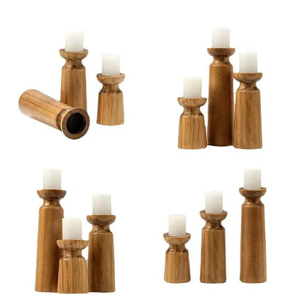 Natural Wooden Candlesticks Candle Holder Set │ Modern Retro Vintage Candle Stand - Besontique Home