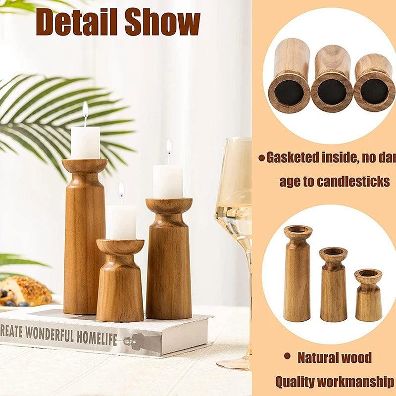 Natural Wooden Candlesticks Candle Holder Set │ Modern Retro Vintage Candle Stand - Besontique Home