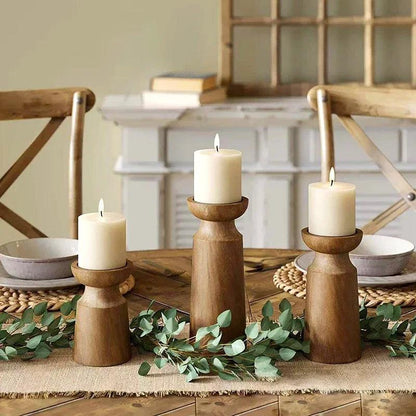 Natural Wooden Candlesticks Candle Holder Set │ Modern Retro Vintage Candle Stand - Besontique Home