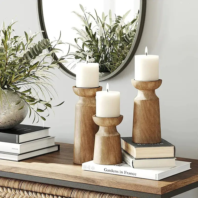 Natürliche Kerzenständer aus Holz Kerzenhalter Set │ Moderner Retro Vi – Besontique Home