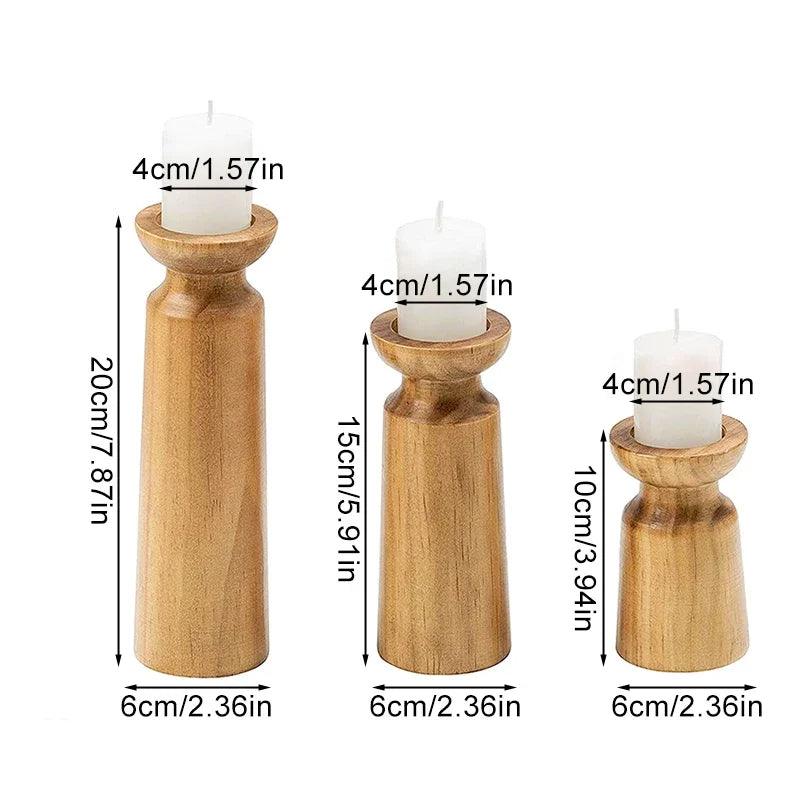 Natural Wooden Candlesticks Candle Holder Set │ Modern Retro Vintage Candle Stand - Besontique Home