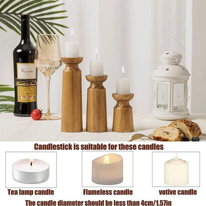 Natural Wooden Candlesticks Candle Holder Set │ Modern Retro Vintage Candle Stand - Besontique Home