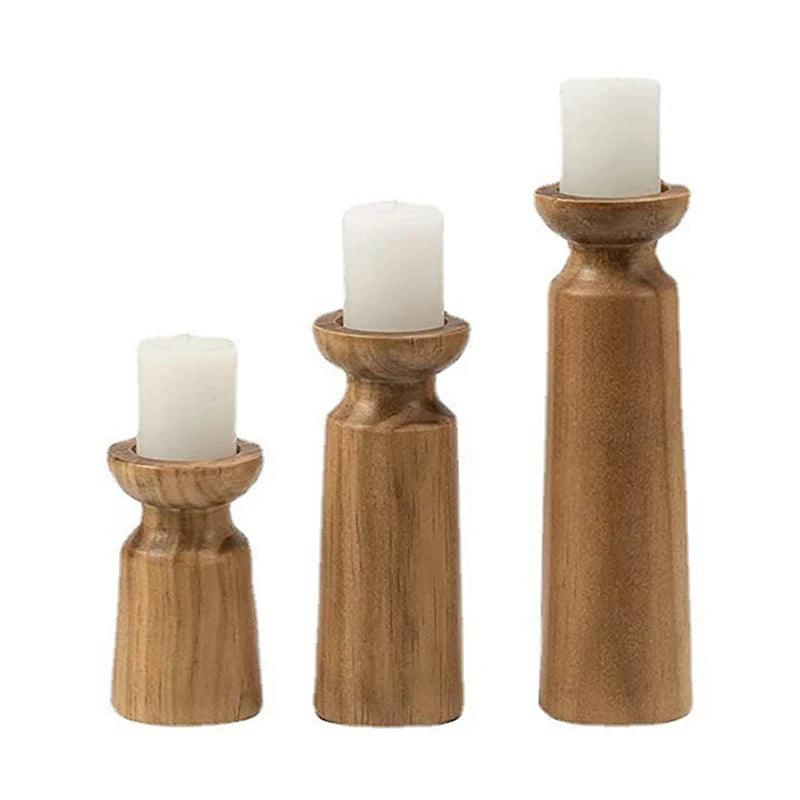 Natural Wooden Candlesticks Candle Holder Set │ Modern Retro Vintage Candle Stand - Besontique Home