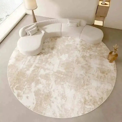 Neutral Color Round Floor Plush Rug │ Minimal Beige Fading Pattern Decorative Carpet │ Simple Large Lounge Mat - Besontique Home