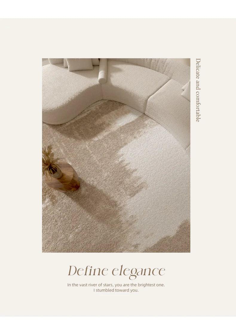 Neutral Color Round Floor Plush Rug │ Minimal Beige Fading Pattern Decorative Carpet │ Simple Large Lounge Mat - Besontique Home