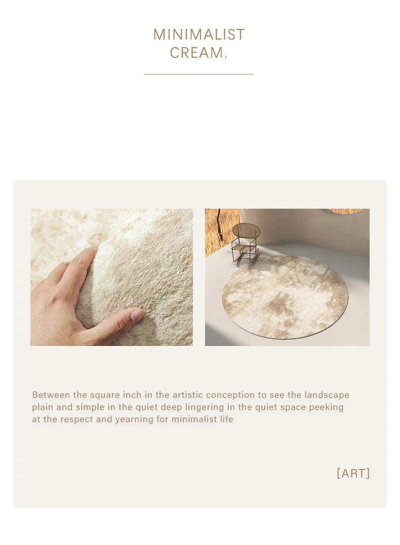 Neutral Color Round Floor Plush Rug │ Minimal Beige Fading Pattern Decorative Carpet │ Simple Large Lounge Mat - Besontique Home