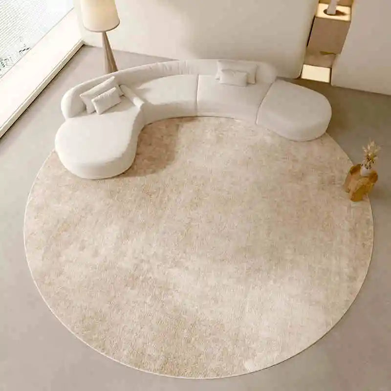 Neutral Color Round Floor Plush Rug │ Minimal Beige Fading Pattern Decorative Carpet │ Simple Large Lounge Mat - Besontique Home