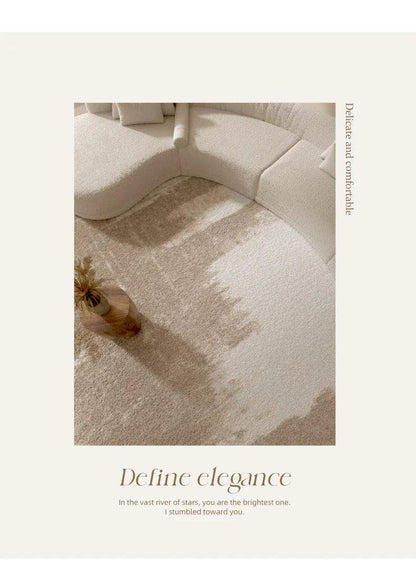 Neutral Color Round Floor Plush Rug │ Minimal Beige Fading Pattern Decorative Carpet │ Simple Large Lounge Mat - Besontique Home