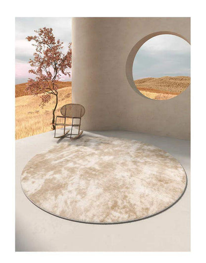 Neutral Color Round Floor Plush Rug │ Minimal Beige Fading Pattern Decorative Carpet │ Simple Large Lounge Mat - Besontique Home