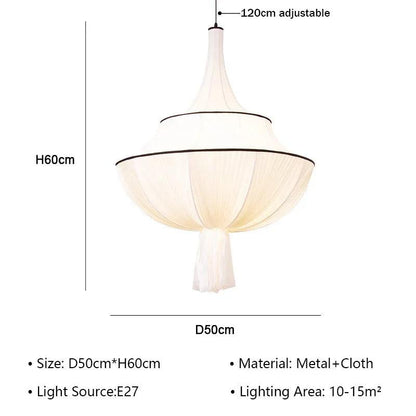 New Classical Retro White Cloth Chandelier Ceiling Light │ Post-modern Chandelier Hanging Lamp - Besontique Home