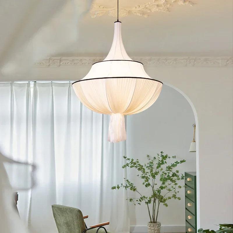 New Classical Retro White Cloth Chandelier Ceiling Light │ Post-modern Chandelier Hanging Lamp - Besontique Home