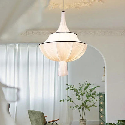 New Classical Retro White Cloth Chandelier Ceiling Light │ Post-modern Chandelier Hanging Lamp - Besontique Home