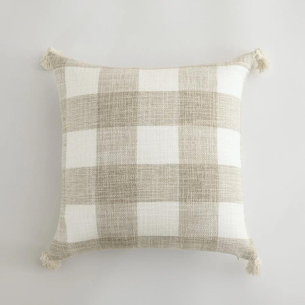 Nordic Beige Khaki Plaid Striped Cushion Cover │ Minimal Home Throw Pillow Covers - Besontique Home