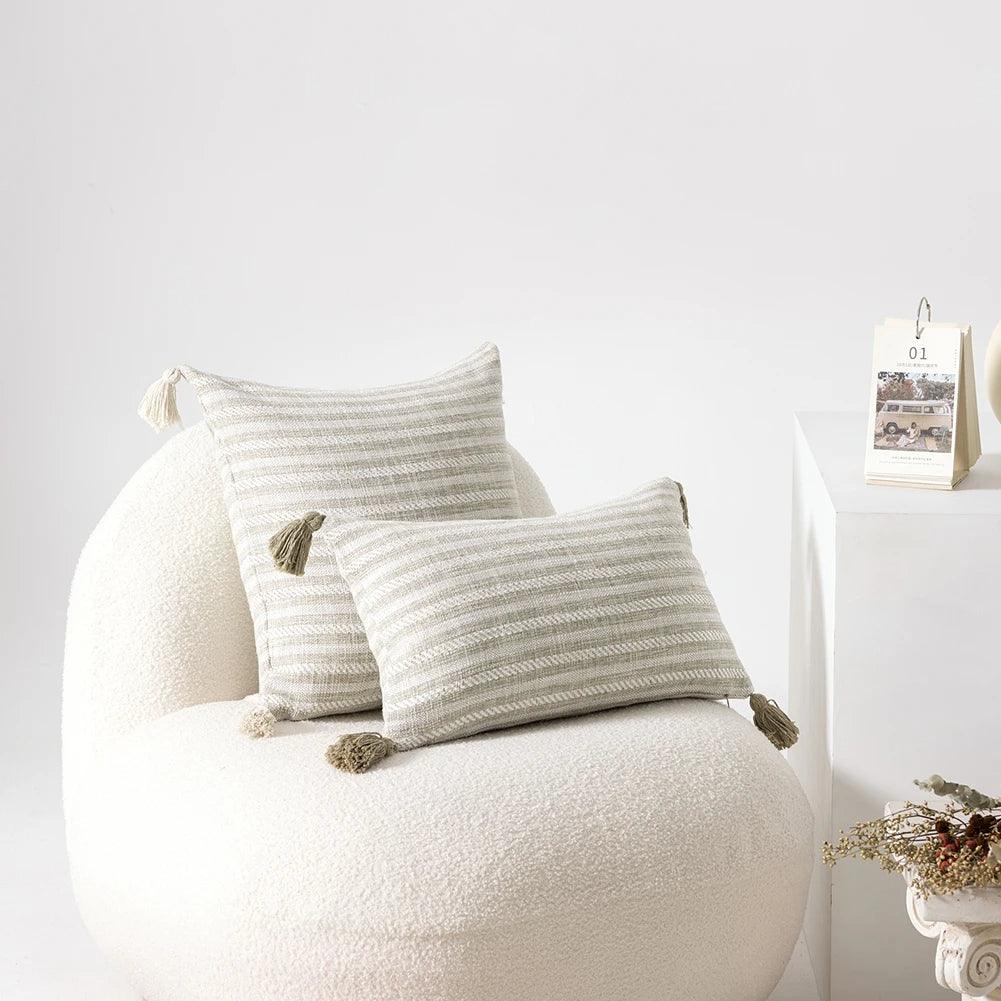Nordic Beige Khaki Plaid Striped Cushion Cover │ Minimal Home Throw Pillow Covers - Besontique Home