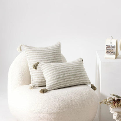Nordic Beige Khaki Plaid Striped Cushion Cover │ Minimal Home Throw Pillow Covers - Besontique Home