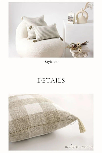 Nordic Beige Khaki Plaid Striped Cushion Cover │ Minimal Home Throw Pillow Covers - Besontique Home