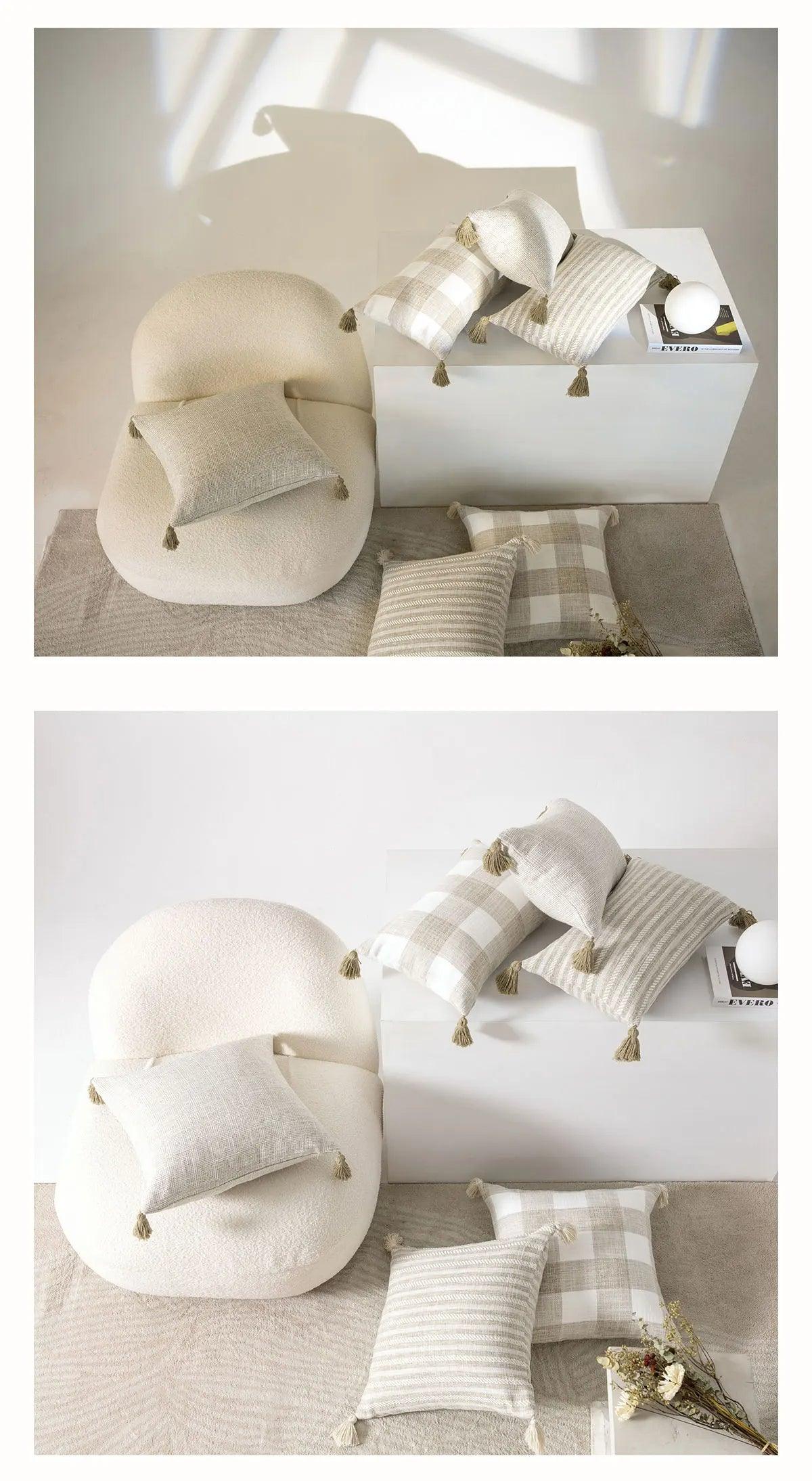 Nordic Beige Khaki Plaid Striped Cushion Cover │ Minimal Home Throw Pillow Covers - Besontique Home
