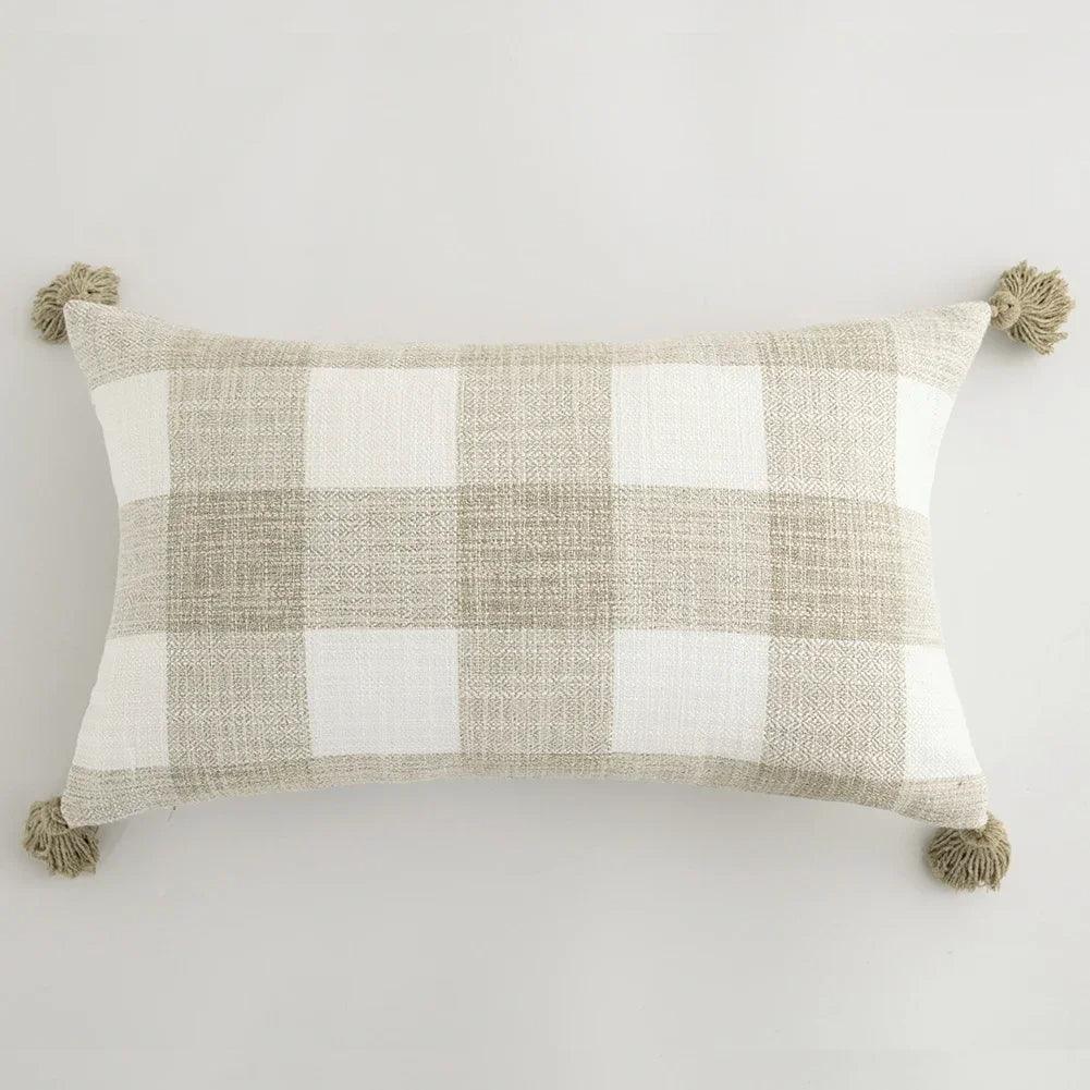 Nordic Beige Khaki Plaid Striped Cushion Cover │ Minimal Home Throw Pillow Covers - Besontique Home