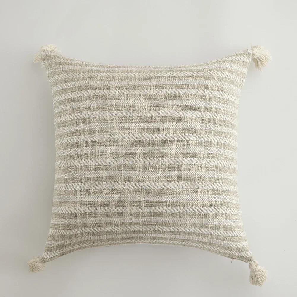 Nordic Beige Khaki Plaid Striped Cushion Cover │ Minimal Home Throw Pillow Covers - Besontique Home