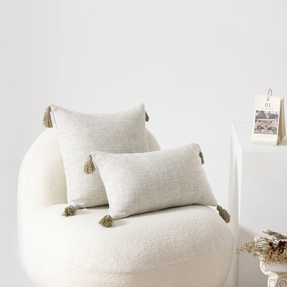 Nordic Beige Khaki Plaid Striped Cushion Cover │ Minimal Home Throw Pillow Covers - Besontique Home