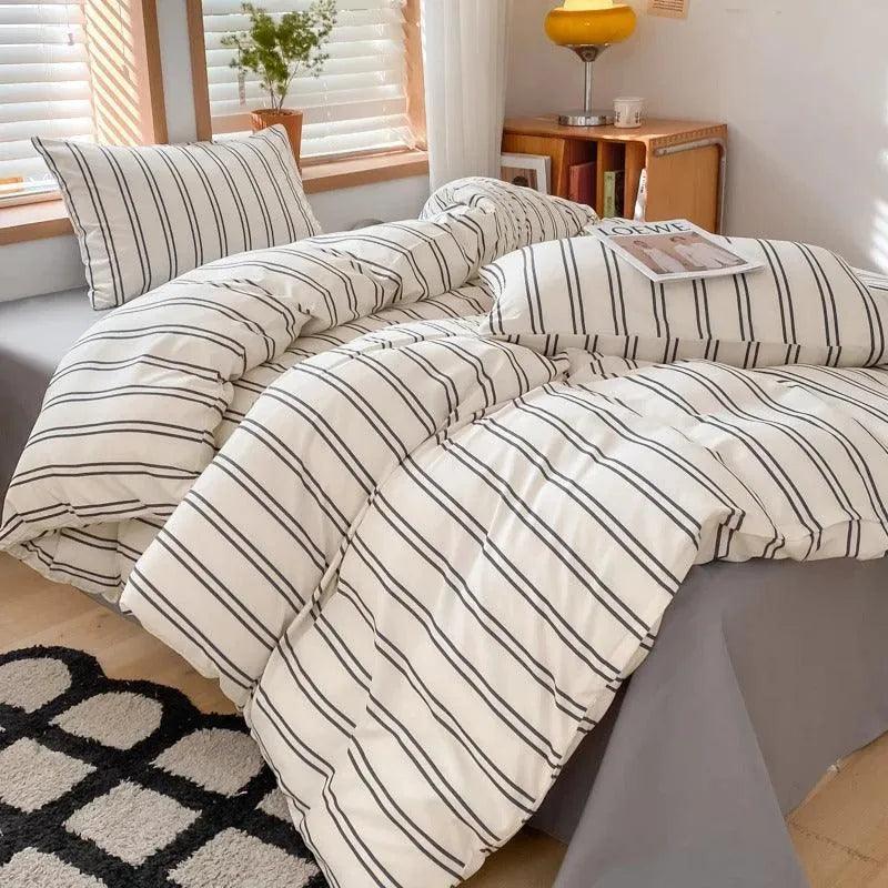 Nordic Classic Stripe Pattern Bedding Set │ Modern Boho Cotton Bed Duvet cover Pillow case - Besontique Home