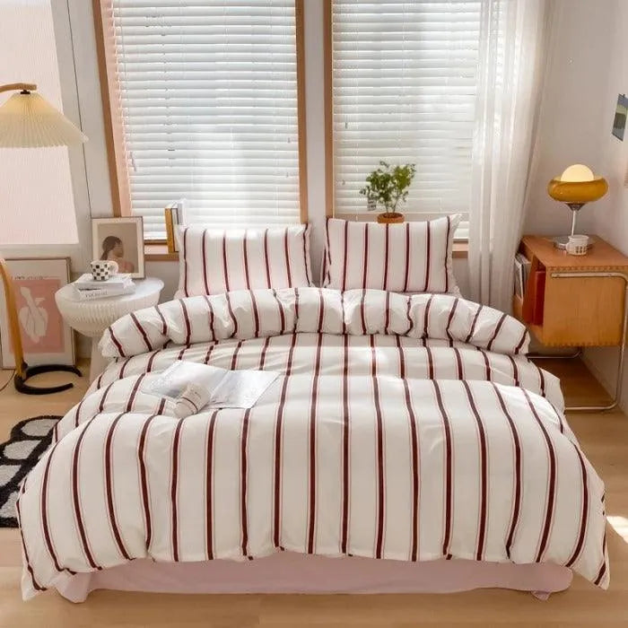 Nordic Classic Stripe Pattern Bedding Set │ Modern Boho Cotton Bed Duvet cover Pillow case - Besontique Home