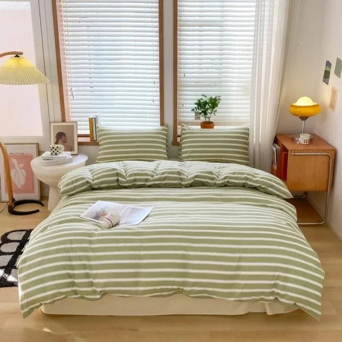 Nordic Classic Stripe Pattern Bedding Set │ Modern Boho Cotton Bed Duvet cover Pillow case - Besontique Home