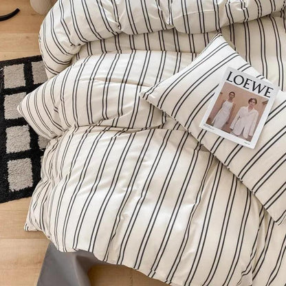 Nordic Classic Stripe Pattern Bedding Set │ Modern Boho Cotton Bed Duvet cover Pillow case - Besontique Home