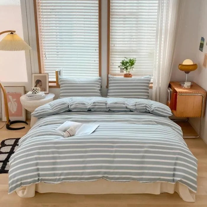 Nordic Classic Stripe Pattern Bedding Set │ Modern Boho Cotton Bed Duvet cover Pillow case - Besontique Home