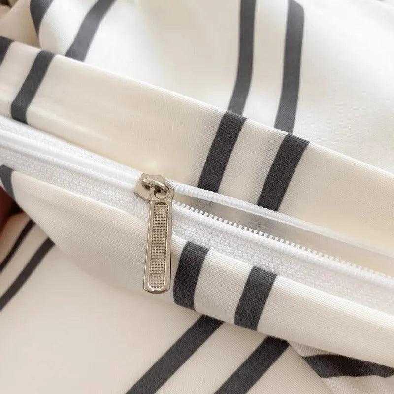 Nordic Classic Stripe Pattern Bedding Set │ Modern Boho Cotton Bed Duvet cover Pillow case - Besontique Home
