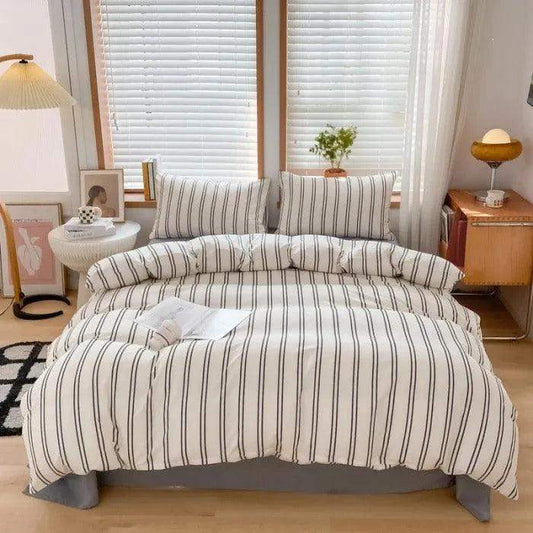 Nordic Classic Stripe Pattern Bedding Set │ Modern Boho Cotton Bed Duvet cover Pillow case - Besontique Home