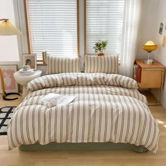 Nordic Classic Stripe Pattern Bedding Set │ Modern Boho Cotton Bed Duvet cover Pillow case - Besontique Home