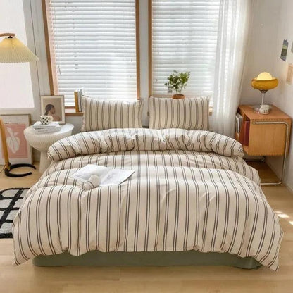 Nordic Classic Stripe Pattern Bedding Set │ Modern Boho Cotton Bed Duvet cover Pillow case - Besontique Home