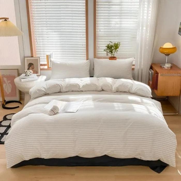 Nordic Classic Stripe Pattern Bedding Set │ Modern Boho Cotton Bed Duvet cover Pillow case - Besontique Home