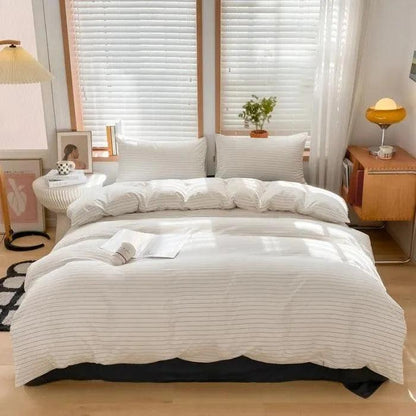 Nordic Classic Stripe Pattern Bedding Set │ Modern Boho Cotton Bed Duvet cover Pillow case - Besontique Home