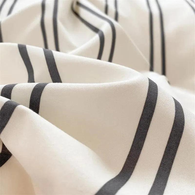 Nordic Classic Stripe Pattern Bedding Set │ Modern Boho Cotton Bed Duvet cover Pillow case - Besontique Home