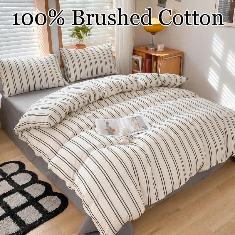 Nordic Classic Stripe Pattern Bedding Set │ Modern Boho Cotton Bed Duvet cover Pillow case - Besontique Home