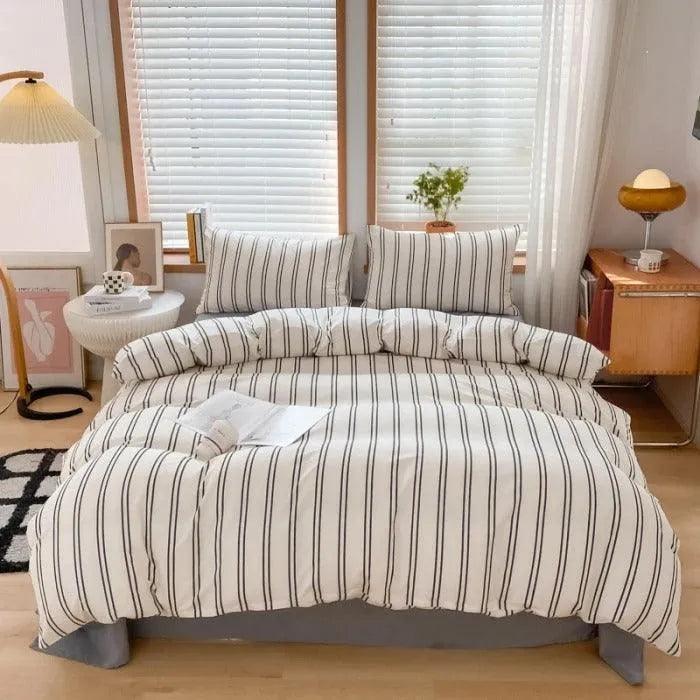 Nordic Classic Stripe Pattern Bedding Set │ Modern Boho Cotton Bed Duvet cover Pillow case - Besontique Home