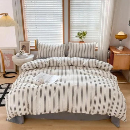 Nordic Classic Stripe Pattern Bedding Set │ Modern Boho Cotton Bed Duvet cover Pillow case - Besontique Home