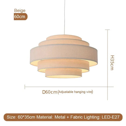 Nordic Fabric White Beige Pendant Big Ceiling Lamp Light - Besontique Home