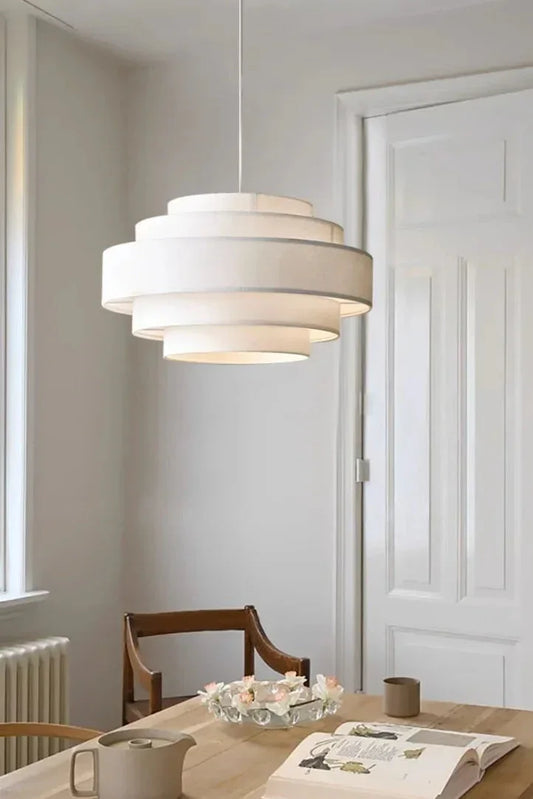 Nordic Fabric White Beige Pendant Big Ceiling Lamp Light - Besontique Home