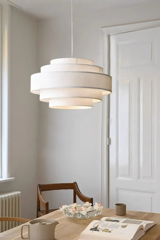 Nordic Fabric White Beige Pendant Big Ceiling Lamp Light - Besontique Home