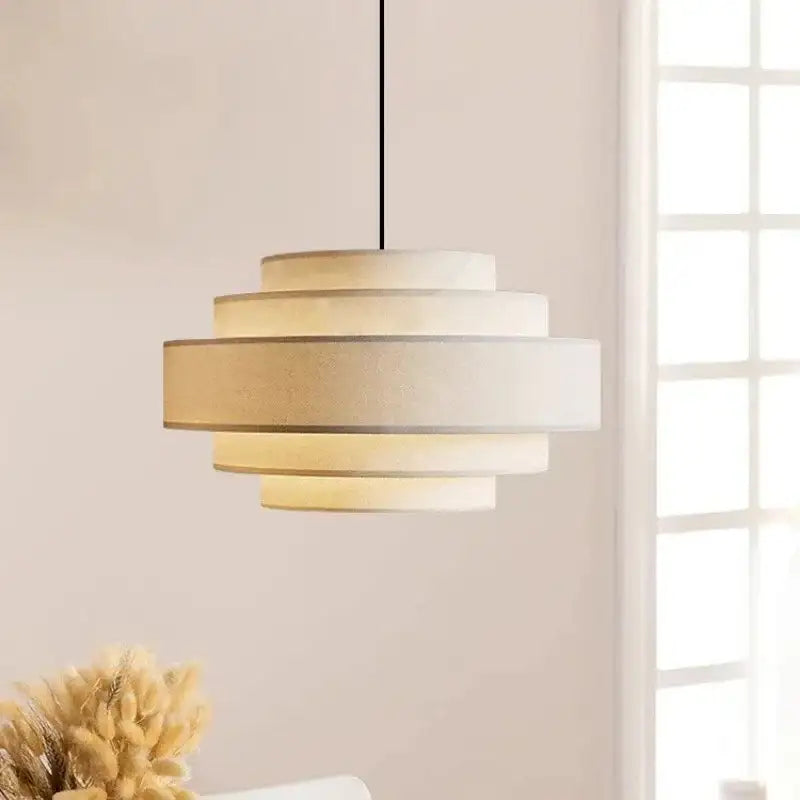 Nordic Fabric White Beige Pendant Big Ceiling Lamp Light - Besontique Home