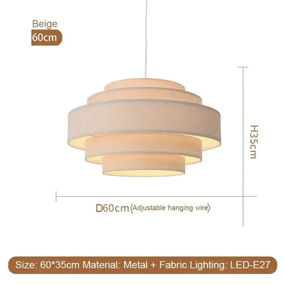 Nordic Fabric White Beige Pendant Big Ceiling Lamp Light - Besontique Home