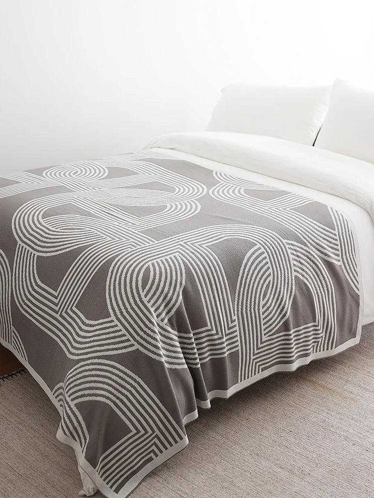 Nordic Geometric Knitted Reversible Blanket │ Luxury Throw Blanket Bedspread - Besontique Home