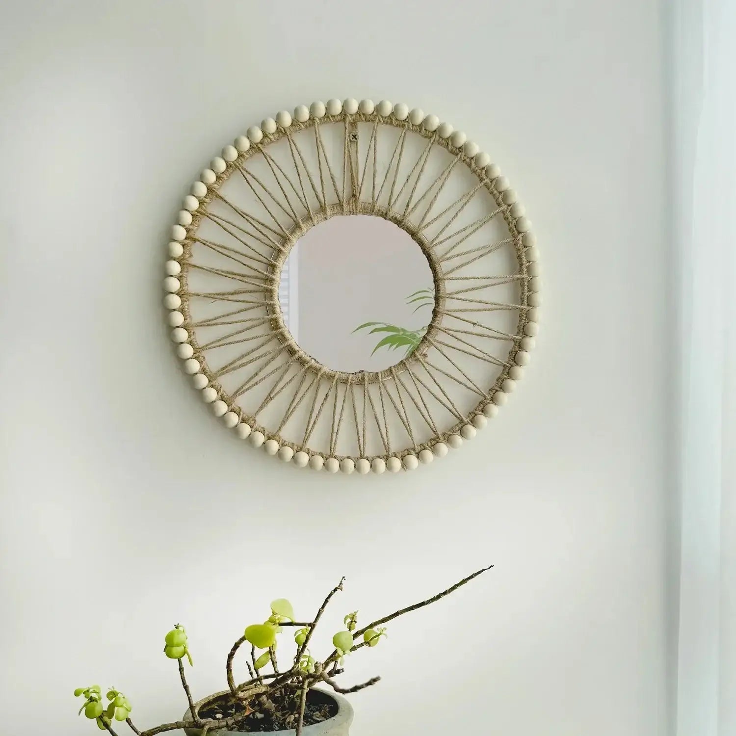 Nordic Hand-Woven Wall Hanging Mirror – Decorative Boho Home Accent - Besontique Home