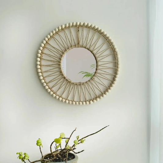 Nordic Hand-Woven Wall Hanging Mirror – Decorative Boho Home Accent - Besontique Home